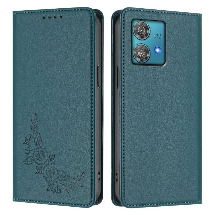 For Motorola Edge 40 Neo 5G Peony Embossed Magnetic RFID Vegan Leather Phone Case