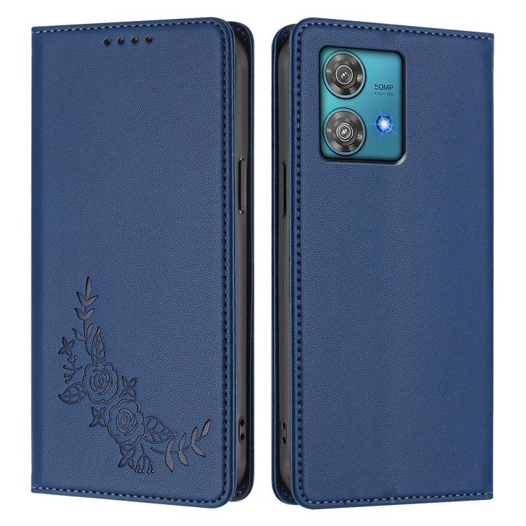 For Motorola Edge 40 Neo 5G Peony Embossed Magnetic RFID Vegan Leather Phone Case