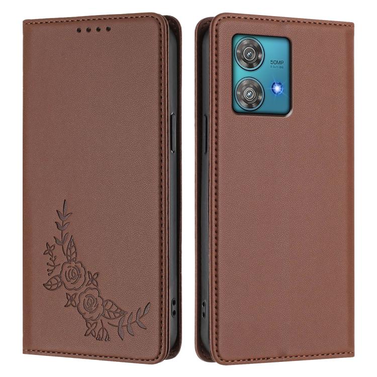 For Motorola Edge 40 Neo 5G Peony Embossed Magnetic RFID Vegan Leather Phone Case