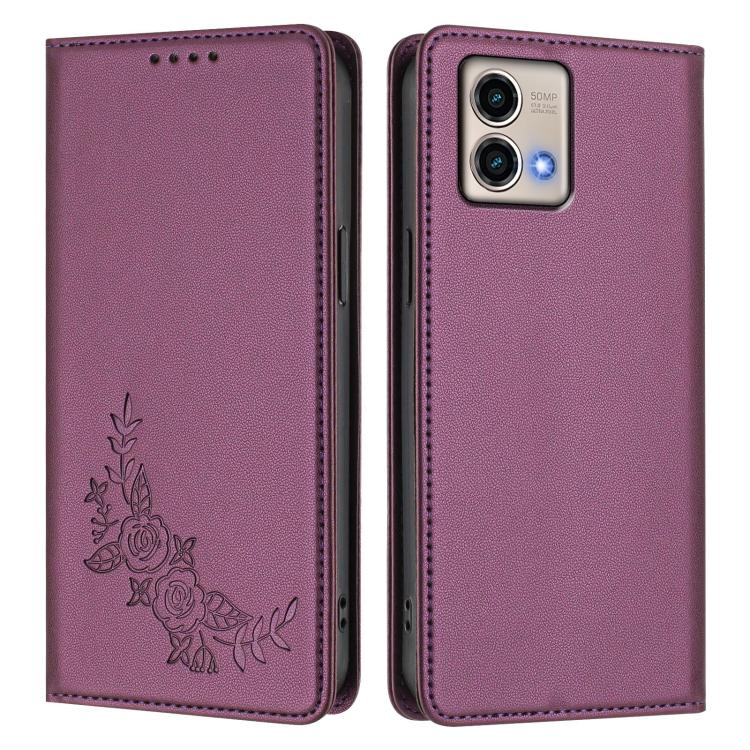 For Motorola Moto G Stylus 5G 2023 Peony Embossed Magnetic RFID Vegan Leather Phone Case