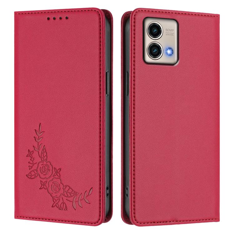 For Motorola Moto G Stylus 5G 2023 Peony Embossed Magnetic RFID Vegan Leather Phone Case