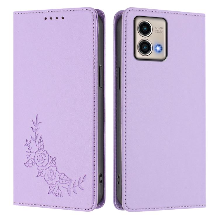 For Motorola Moto G Stylus 5G 2023 Peony Embossed Magnetic RFID Vegan Leather Phone Case