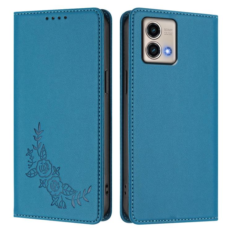 For Motorola Moto G Stylus 5G 2023 Peony Embossed Magnetic RFID Vegan Leather Phone Case