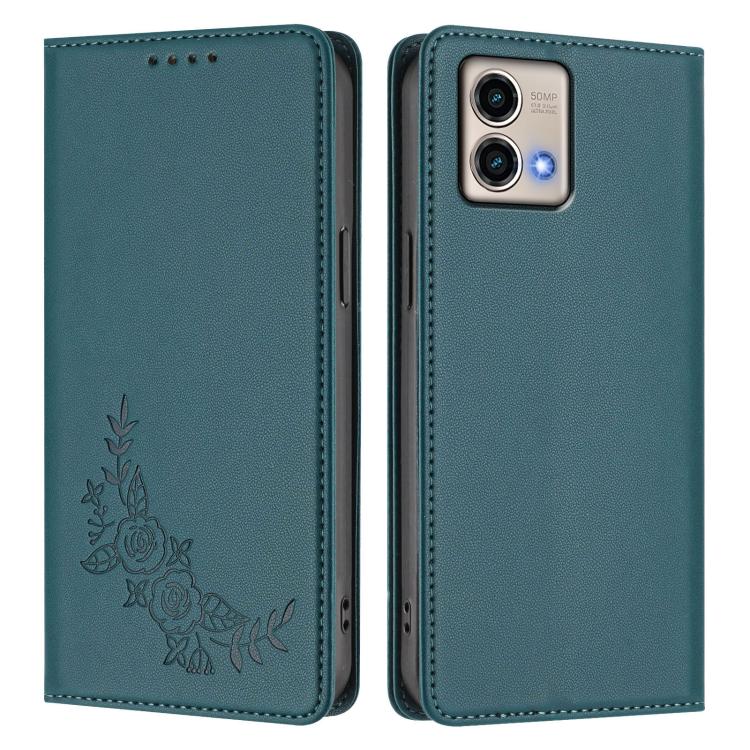 For Motorola Moto G Stylus 5G 2023 Peony Embossed Magnetic RFID Vegan Leather Phone Case