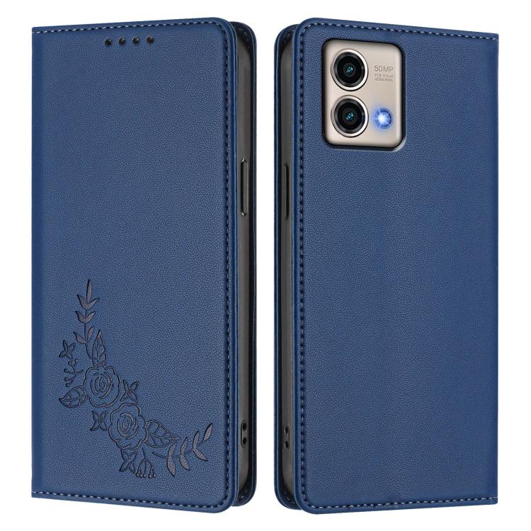 For Motorola Moto G Stylus 5G 2023 Peony Embossed Magnetic RFID Vegan Leather Phone Case
