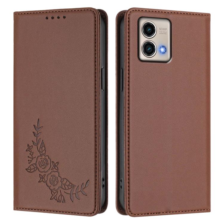 For Motorola Moto G Stylus 5G 2023 Peony Embossed Magnetic RFID Vegan Leather Phone Case