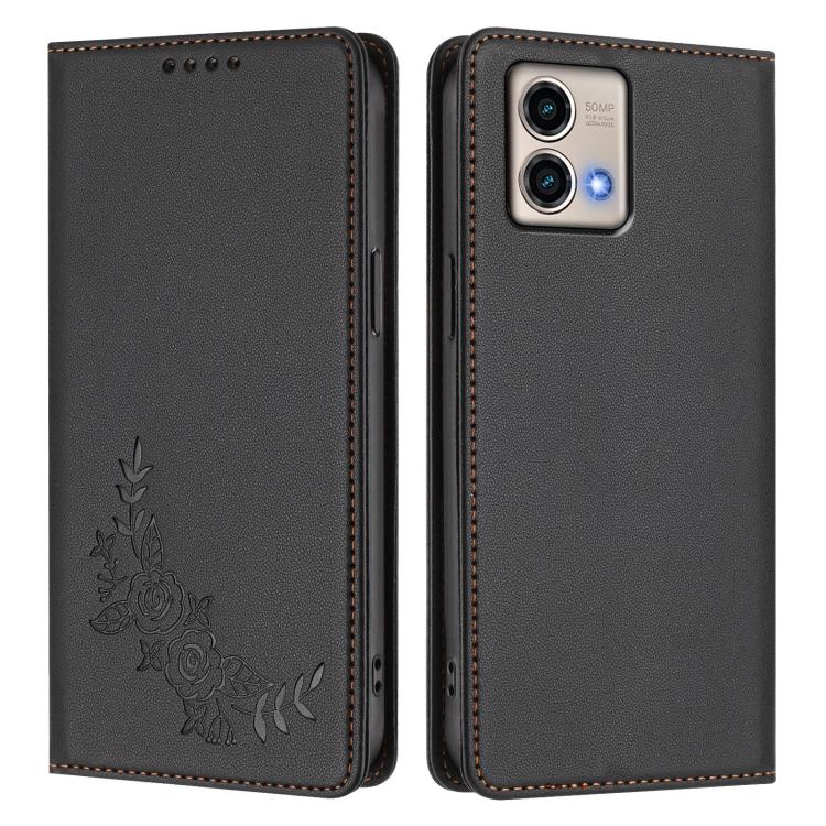 For Motorola Moto G Stylus 5G 2023 Peony Embossed Magnetic RFID Vegan Leather Phone Case
