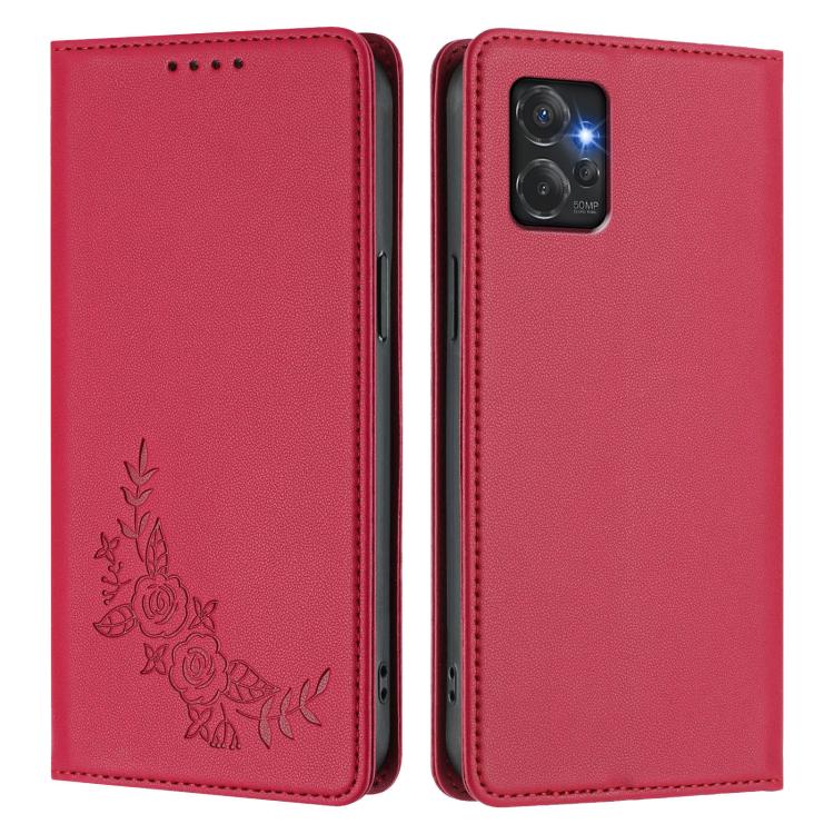 For Motorola Moto G Power 2023 5G  Peony Embossed Magnetic RFID Vegan Leather Phone Case