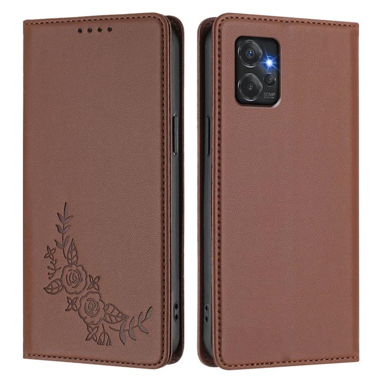 For Motorola Moto G Power 2023 5G  Peony Embossed Magnetic RFID Vegan Leather Phone Case