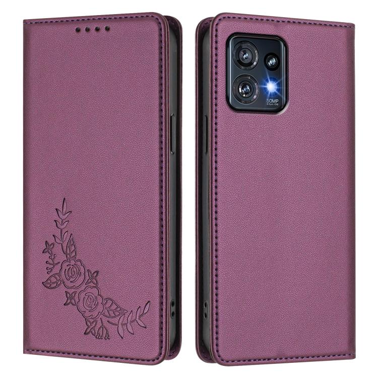 For Motorola Edge+ 2023 / Moto X40 Peony Embossed Magnetic RFID Vegan Leather Phone Case