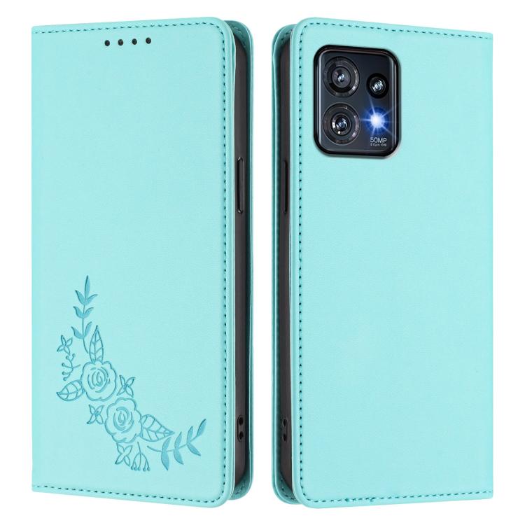 For Motorola Edge+ 2023 / Moto X40 Peony Embossed Magnetic RFID Vegan Leather Phone Case