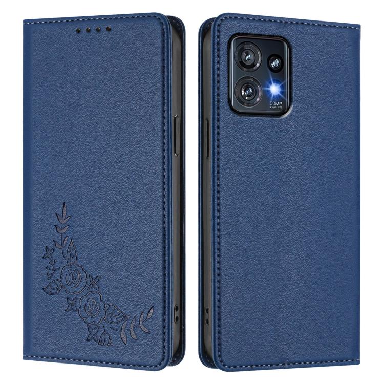 For Motorola Edge+ 2023 / Moto X40 Peony Embossed Magnetic RFID Vegan Leather Phone Case