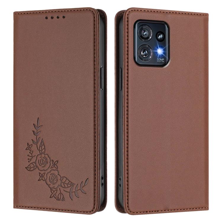 For Motorola Edge+ 2023 / Moto X40 Peony Embossed Magnetic RFID Vegan Leather Phone Case