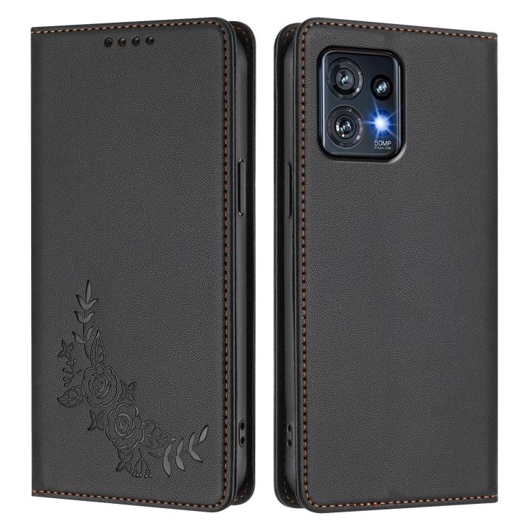 For Motorola Edge+ 2023 / Moto X40 Peony Embossed Magnetic RFID Vegan Leather Phone Case