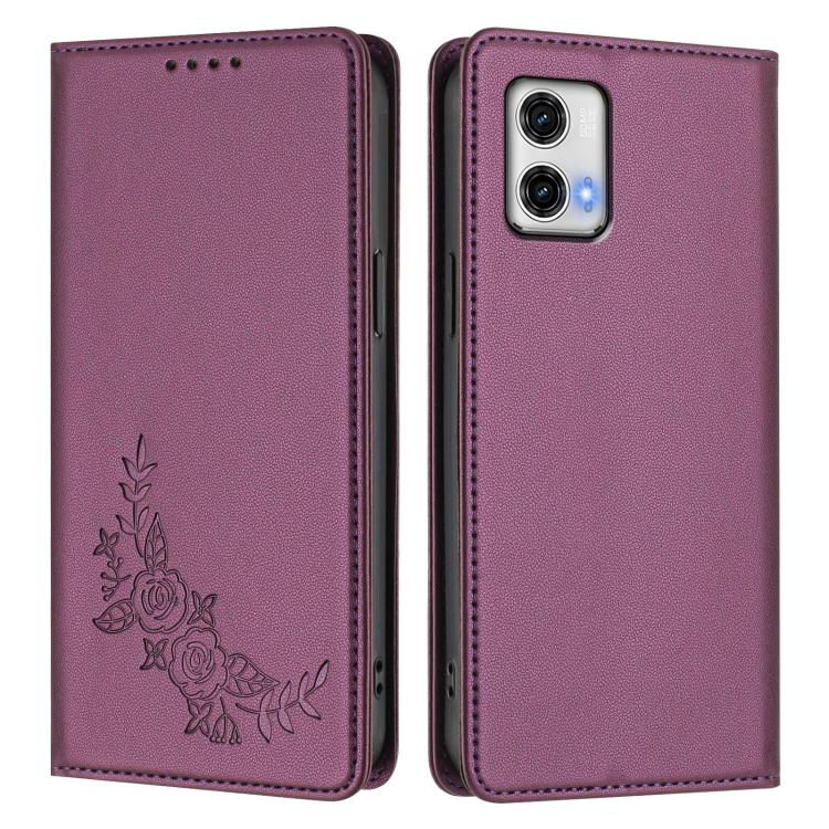 For Motorola Moto G73 5G Peony Embossed Magnetic RFID Vegan Leather Phone Case