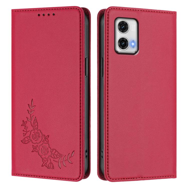 For Motorola Moto G73 5G Peony Embossed Magnetic RFID Vegan Leather Phone Case