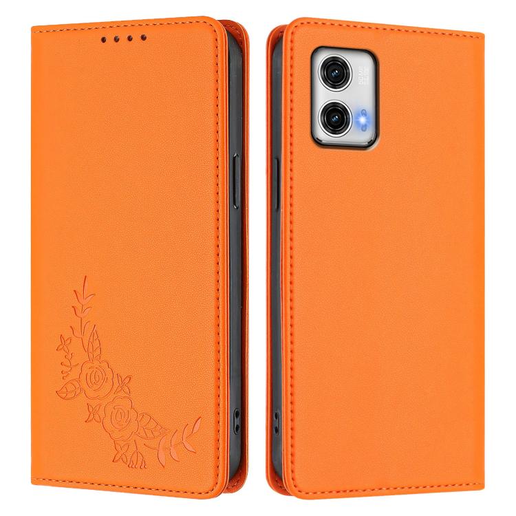 For Motorola Moto G73 5G Peony Embossed Magnetic RFID Vegan Leather Phone Case