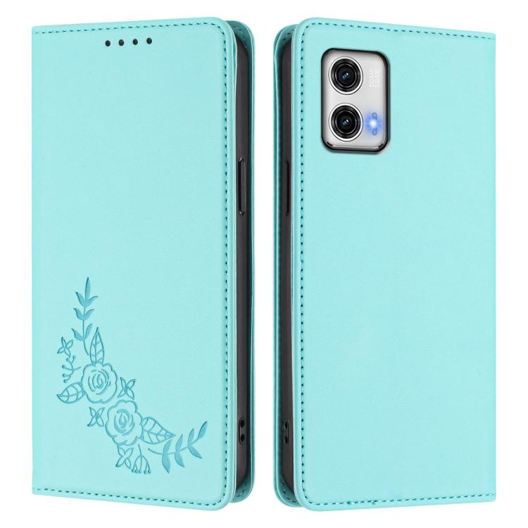 For Motorola Moto G73 5G Peony Embossed Magnetic RFID Vegan Leather Phone Case