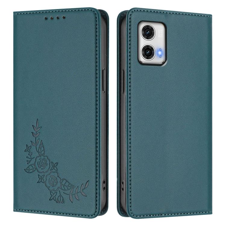 For Motorola Moto G73 5G Peony Embossed Magnetic RFID Vegan Leather Phone Case