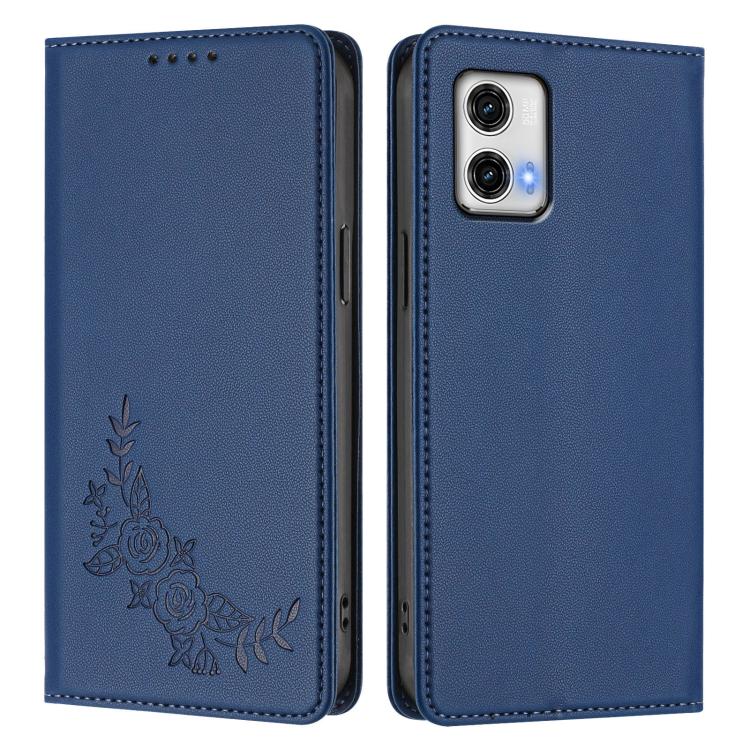 For Motorola Moto G73 5G Peony Embossed Magnetic RFID Vegan Leather Phone Case