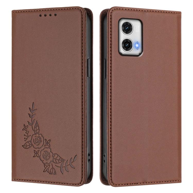 For Motorola Moto G73 5G Peony Embossed Magnetic RFID Vegan Leather Phone Case