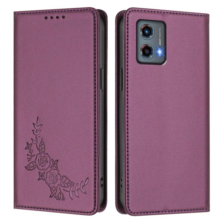 For Motorola Moto G 5G 2023 Peony Embossed Magnetic RFID Vegan Leather Phone Case
