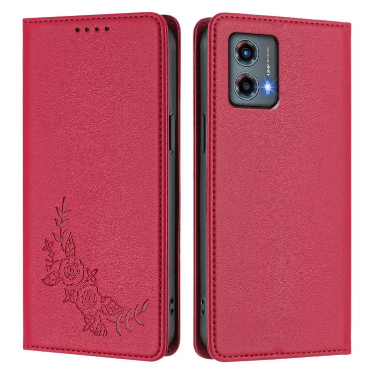 For Motorola Moto G 5G 2023 Peony Embossed Magnetic RFID Vegan Leather Phone Case