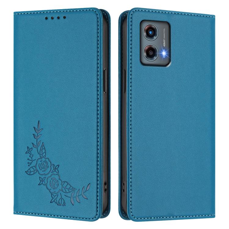 For Motorola Moto G 5G 2023 Peony Embossed Magnetic RFID Vegan Leather Phone Case