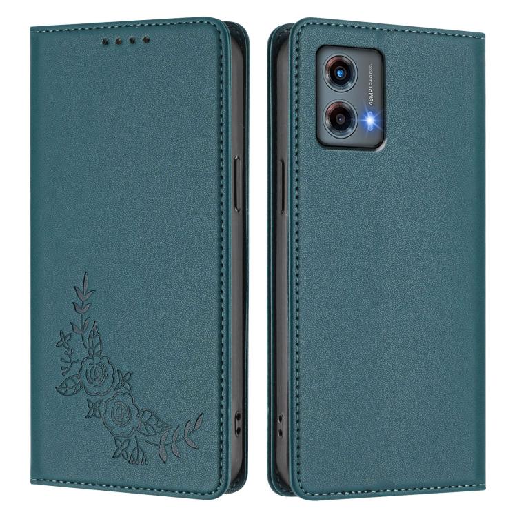 For Motorola Moto G 5G 2023 Peony Embossed Magnetic RFID Vegan Leather Phone Case