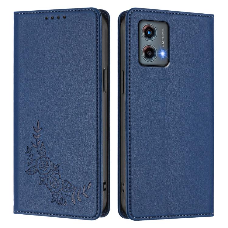 For Motorola Moto G 5G 2023 Peony Embossed Magnetic RFID Vegan Leather Phone Case