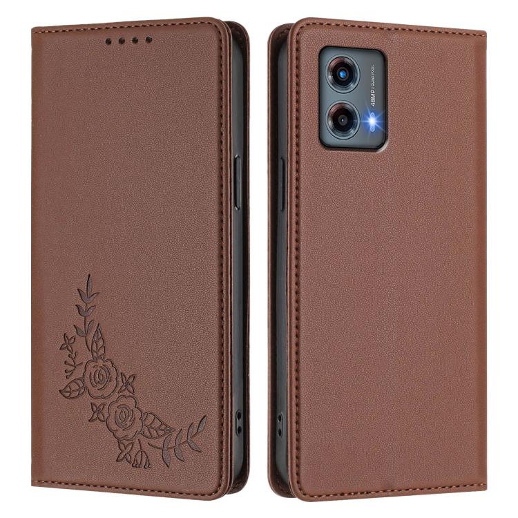 For Motorola Moto G 5G 2023 Peony Embossed Magnetic RFID Vegan Leather Phone Case