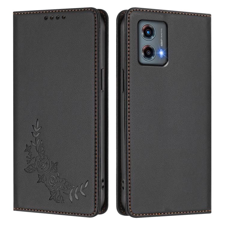 For Motorola Moto G 5G 2023 Peony Embossed Magnetic RFID Vegan Leather Phone Case