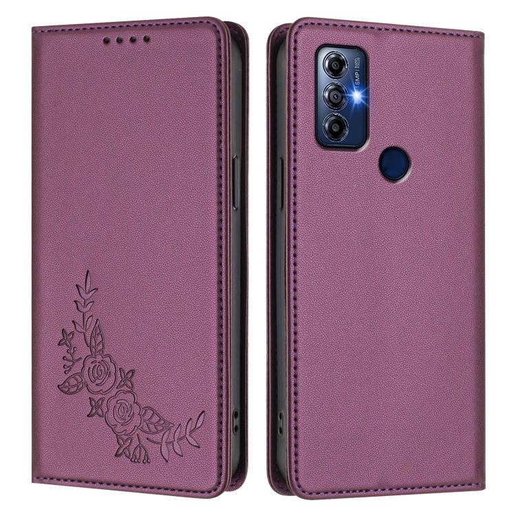 For Motorola Moto G Play 2023 Peony Embossed Magnetic RFID Vegan Leather Phone Case
