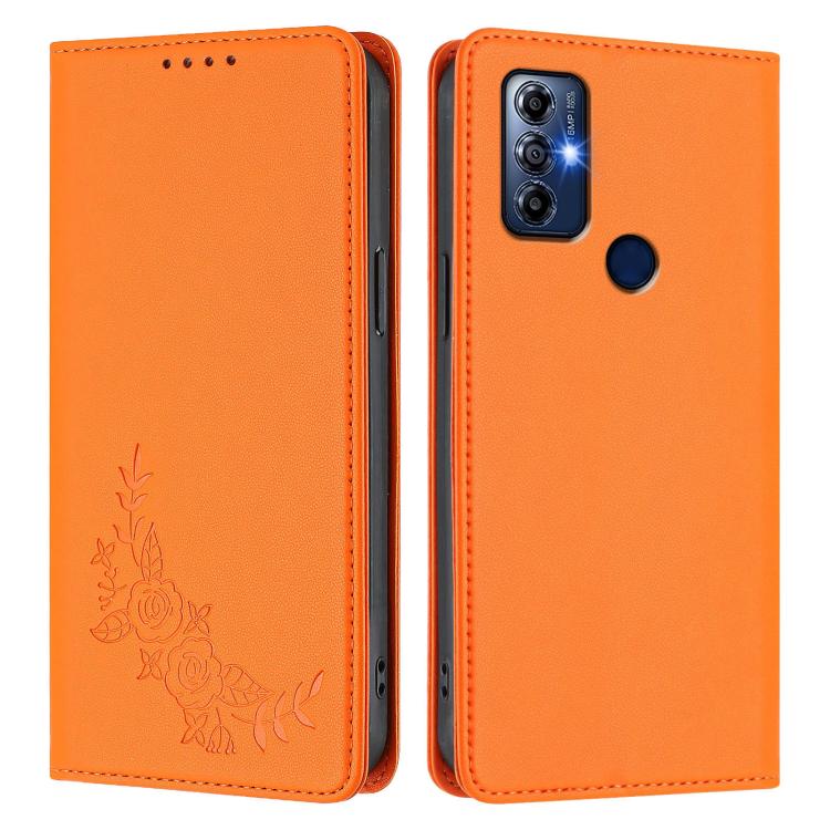 For Motorola Moto G Play 2023 Peony Embossed Magnetic RFID Vegan Leather Phone Case