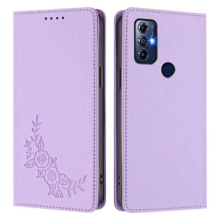 For Motorola Moto G Play 2023 Peony Embossed Magnetic RFID Vegan Leather Phone Case