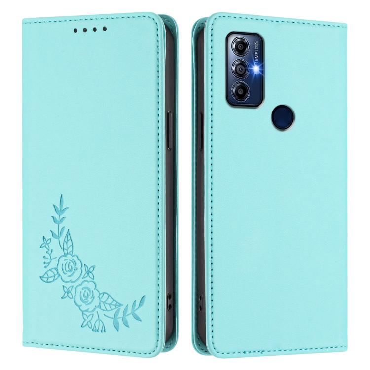 For Motorola Moto G Play 2023 Peony Embossed Magnetic RFID Vegan Leather Phone Case