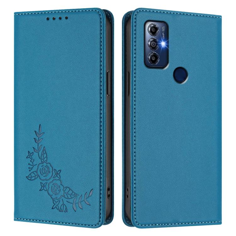 For Motorola Moto G Play 2023 Peony Embossed Magnetic RFID Vegan Leather Phone Case