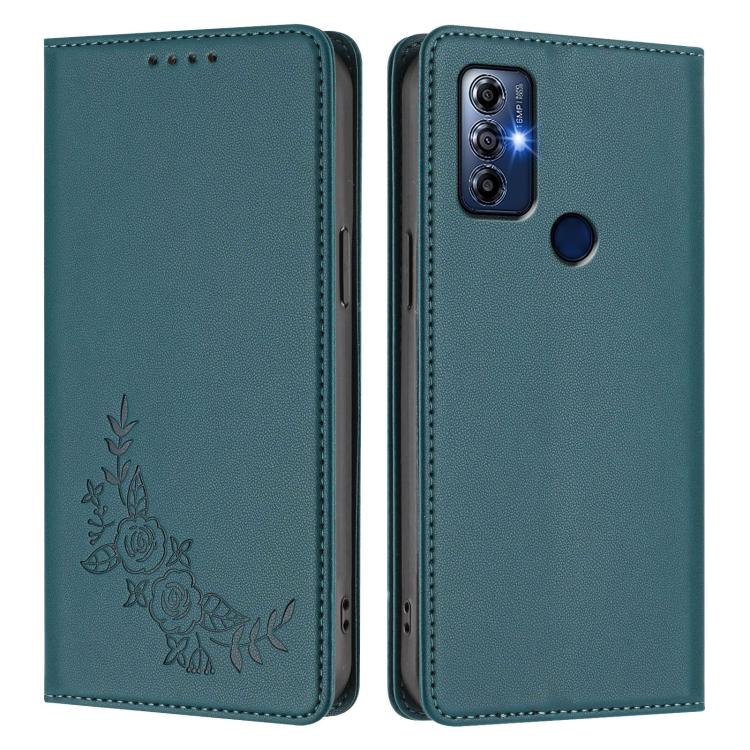 For Motorola Moto G Play 2023 Peony Embossed Magnetic RFID Vegan Leather Phone Case