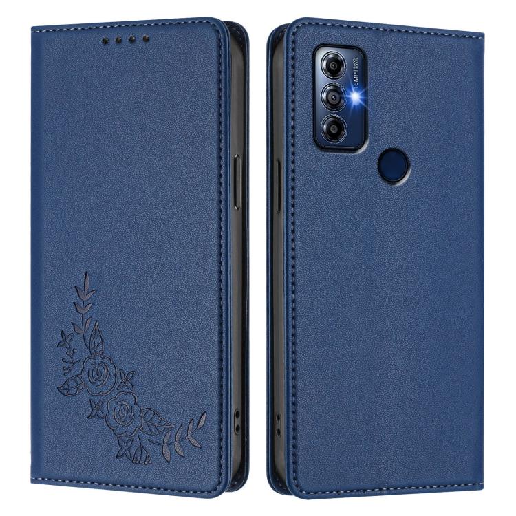 For Motorola Moto G Play 2023 Peony Embossed Magnetic RFID Vegan Leather Phone Case