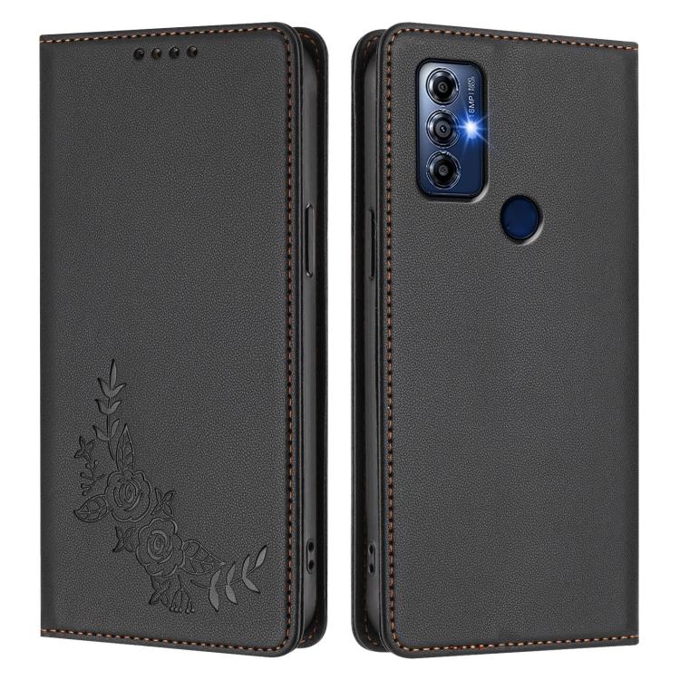 For Motorola Moto G Play 2023 Peony Embossed Magnetic RFID Vegan Leather Phone Case