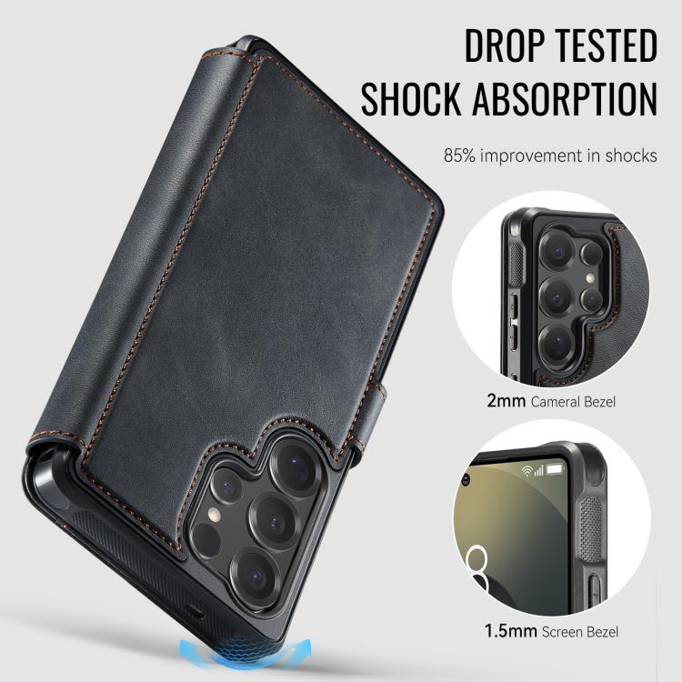 For Samsung Galaxy S24 Ultra 5G AutSpace A15 Retro Magnetic Clasp Vegan Leather Phone Case