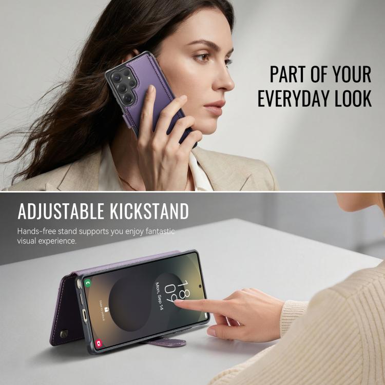 For Samsung Galaxy S24 Ultra 5G AutSpace A15 Retro Magnetic Clasp Vegan Leather Phone Case
