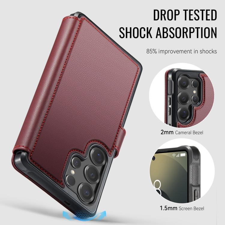 For Samsung Galaxy S24 Ultra 5G AutSpace A15 Retro Magnetic Clasp Vegan Leather Phone Case