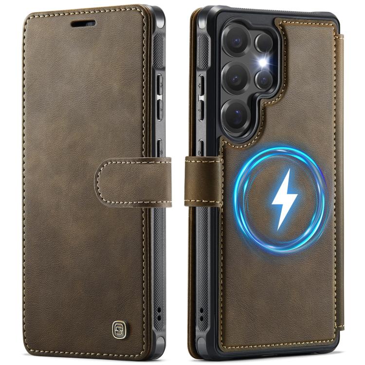 For Samsung Galaxy S25 Ultra 5G AutSpace A15 Retro Magnetic Clasp Vegan Leather Phone Case