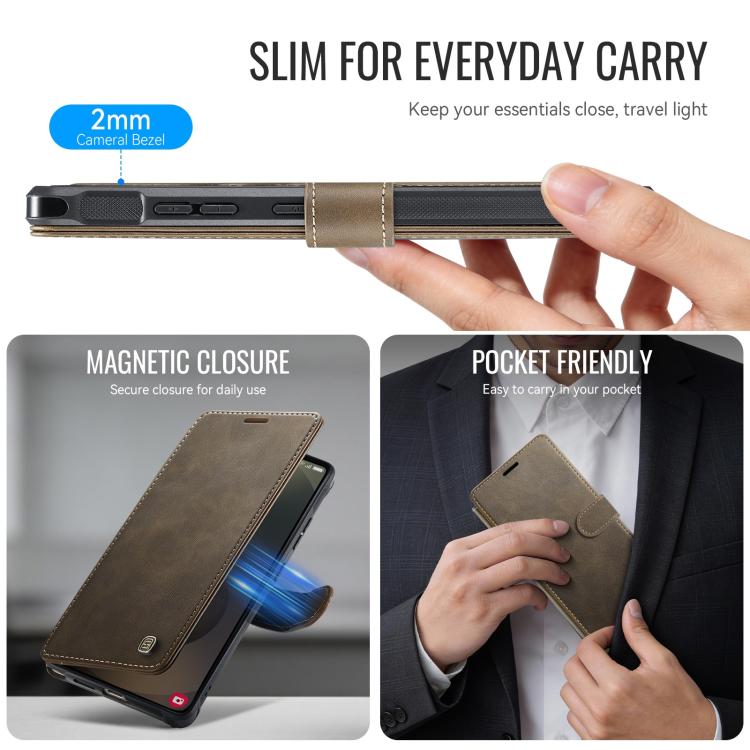 For Samsung Galaxy S25 Ultra 5G AutSpace A15 Retro Magnetic Clasp Vegan Leather Phone Case