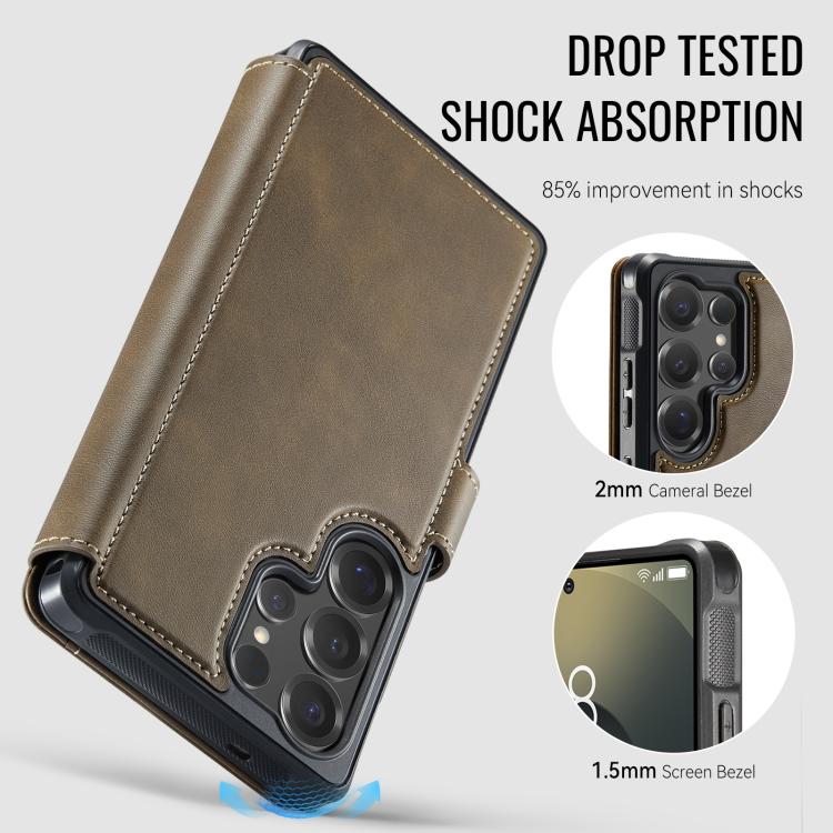 For Samsung Galaxy S26 Ultra 5G AutSpace A15 Retro Magnetic Clasp Vegan Leather Phone Case