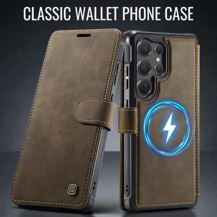 For Samsung Galaxy S26 Ultra 5G AutSpace A15 Retro Magnetic Clasp Vegan Leather Phone Case