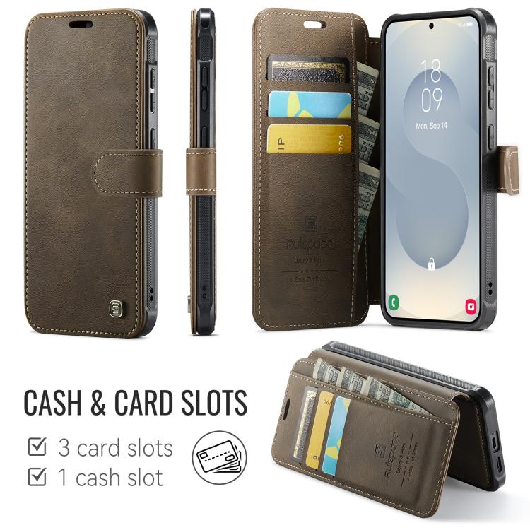 For Samsung Galaxy S26 5G AutSpace A15 Retro Magnetic Clasp Vegan Leather Phone Case