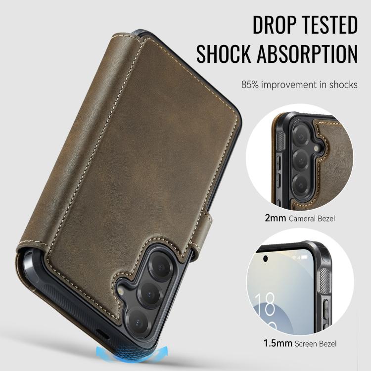 For Samsung Galaxy S26 5G AutSpace A15 Retro Magnetic Clasp Vegan Leather Phone Case