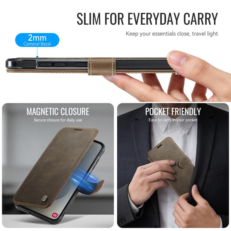 For Samsung Galaxy S26 5G AutSpace A15 Retro Magnetic Clasp Vegan Leather Phone Case